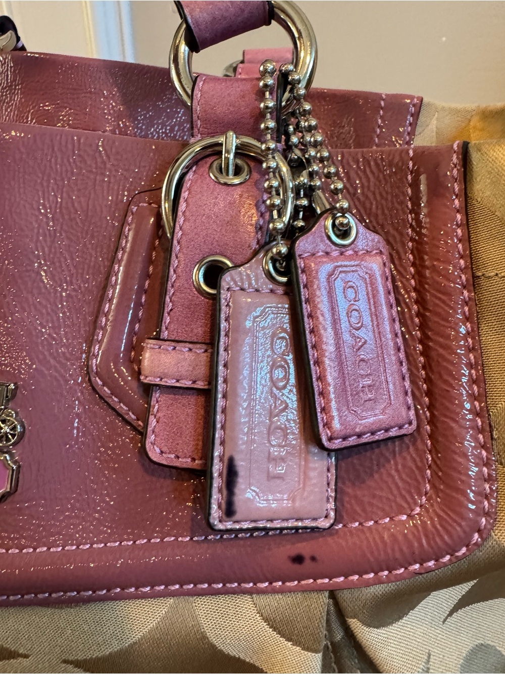 Coach Vintage Beige Signature Satchel with Pink Leather Trim - Picture 2 of 16